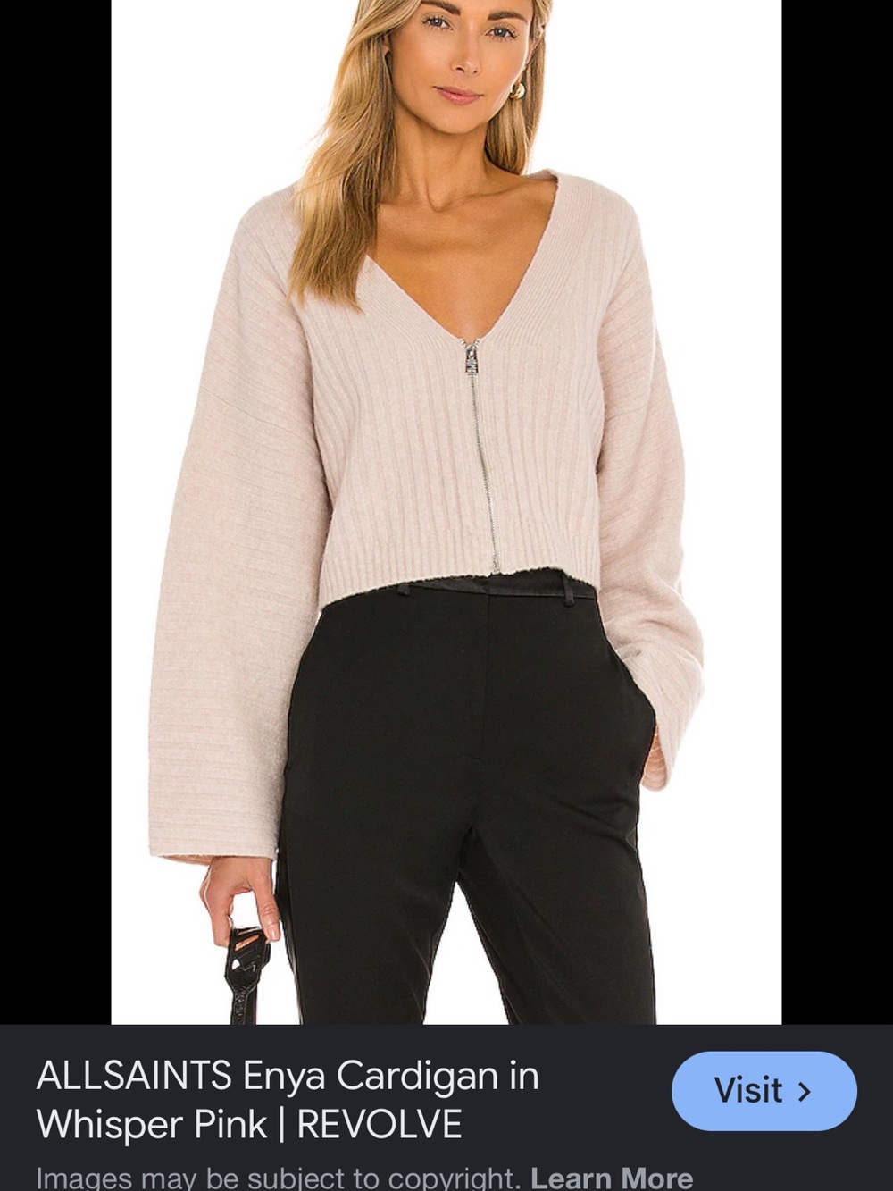 All Saints Whisper Pink V-Neck Zip Cardigan